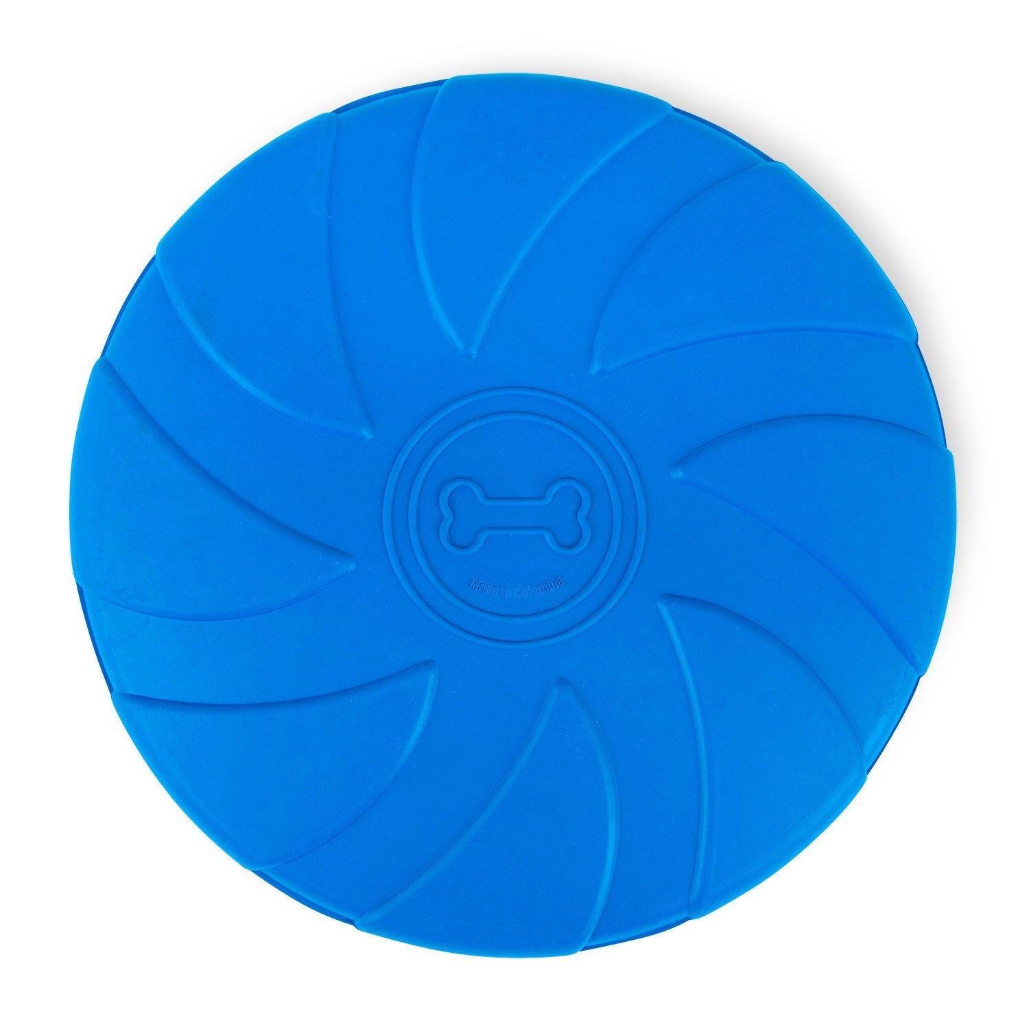 Blue Bone Stamped Frisbee Natural Rubber 8 Inch Dog Toy for Fetching & Chewing