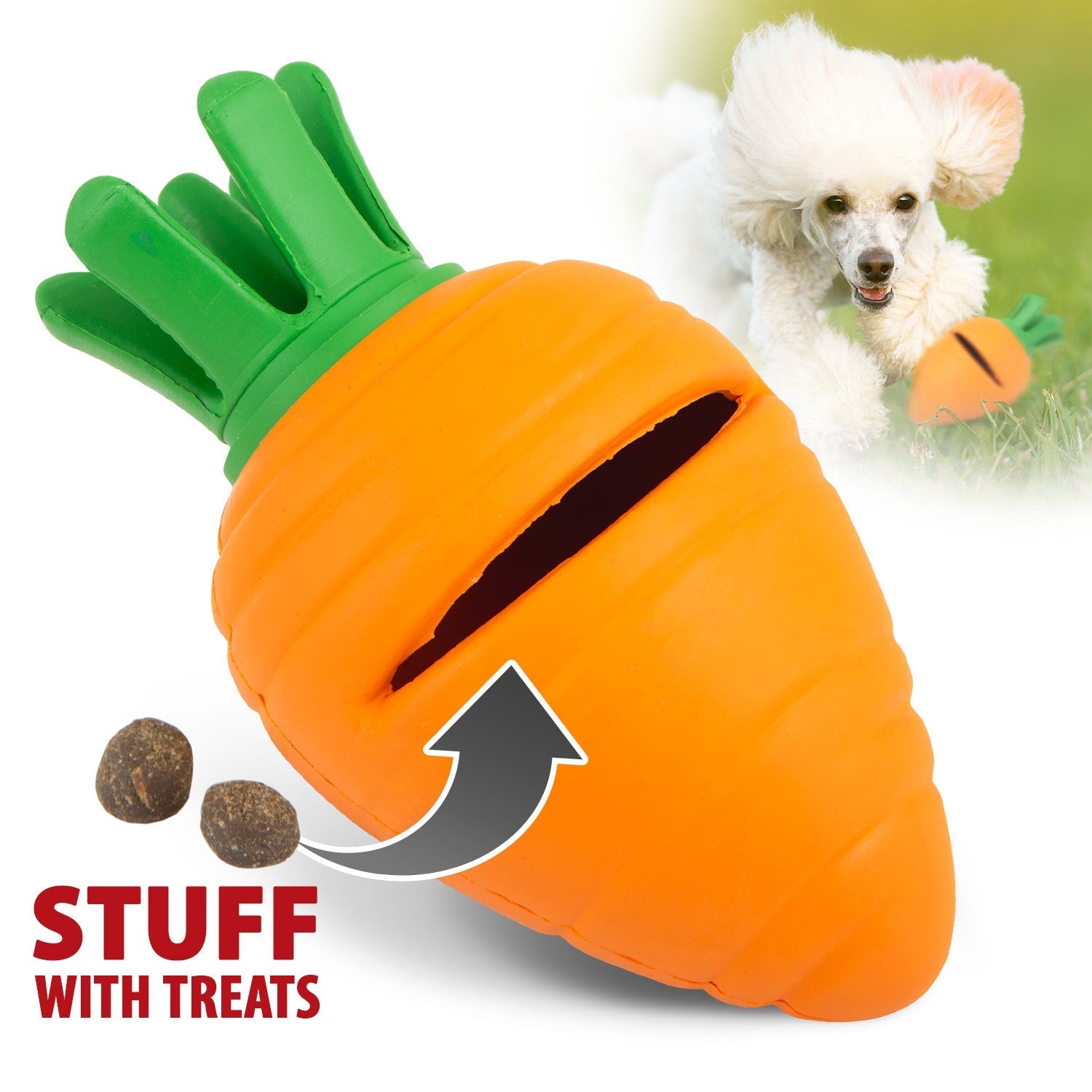 Carrot Natural Rubber Treat Dispensing Dental Dog Chew Toy with Slit
