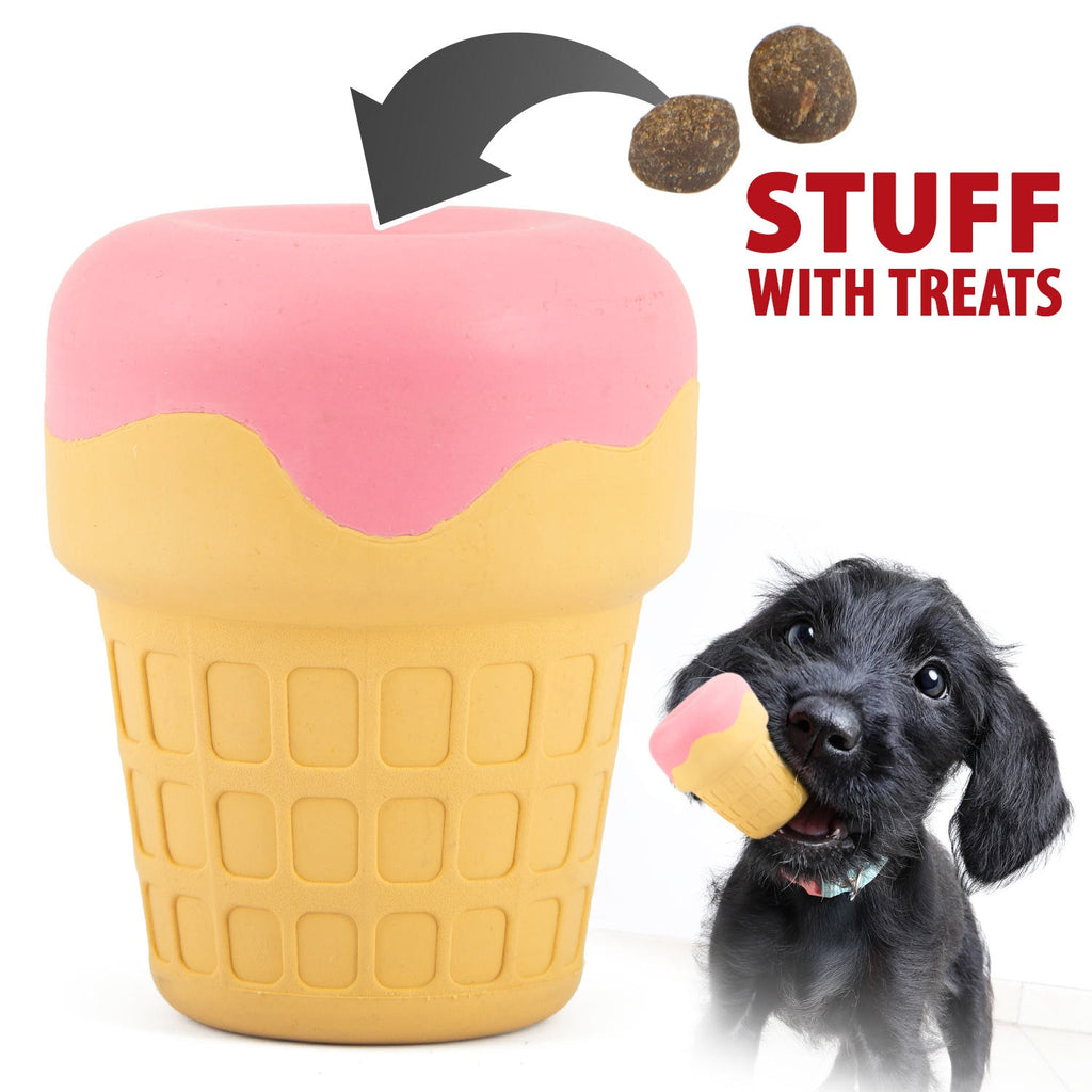 Ice Cream Cone Natural Rubber Stuffable Treat Dispensing Dental Dog Chew Toy