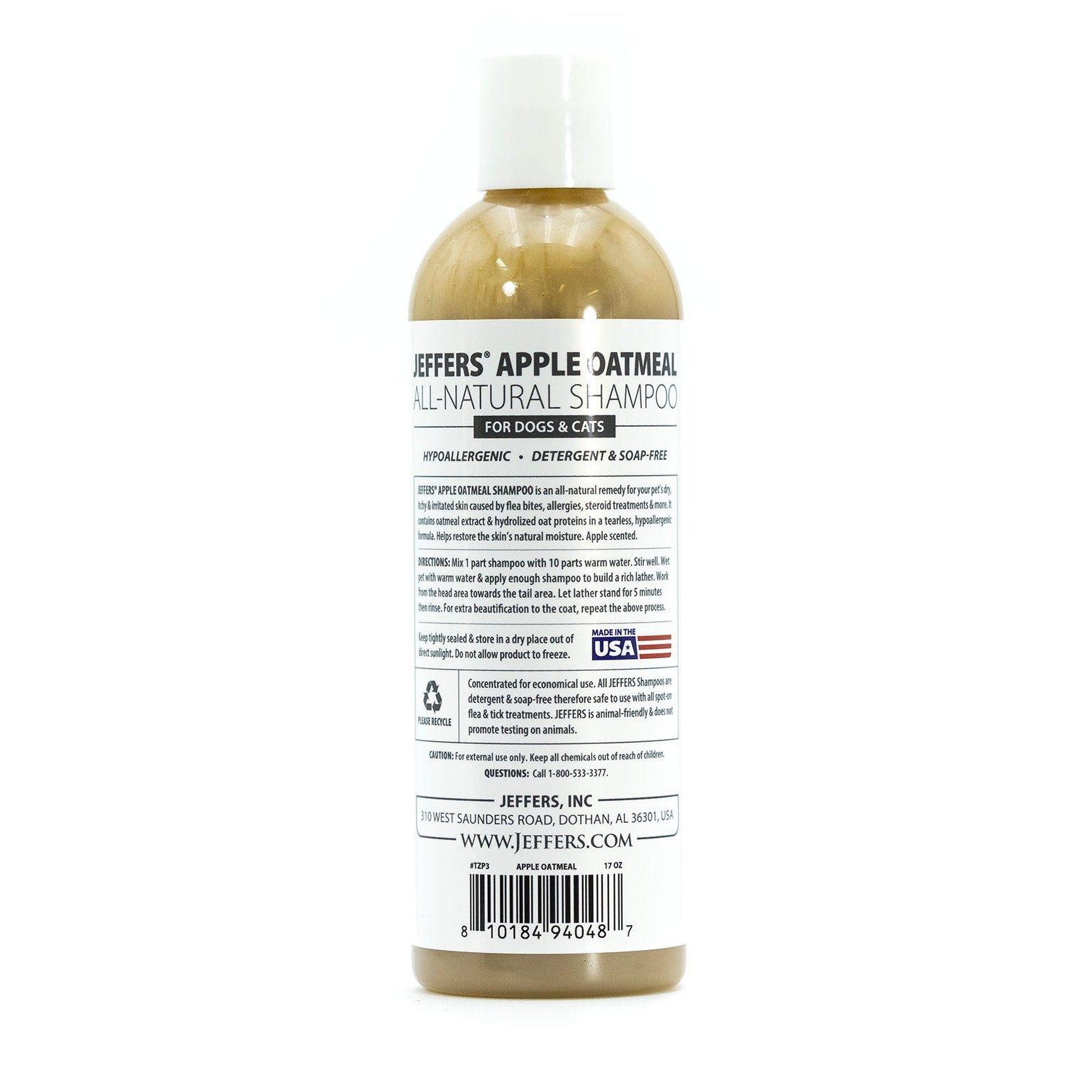 Apple Oatmeal All-Natural Hypoallergenic Dry Skin Shampoo for Dogs and Cats