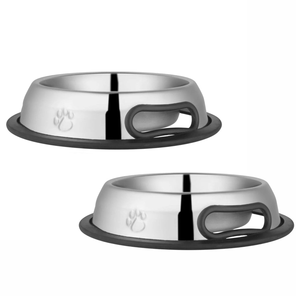 Embossed No-Tip Anti-Skid Stainless Steel Pet Bowls for Dogs, Cats, Puppies, Kittens – Rubber Base, Food & Water Feeding Dish for Home, Travel, Camping, Kennel