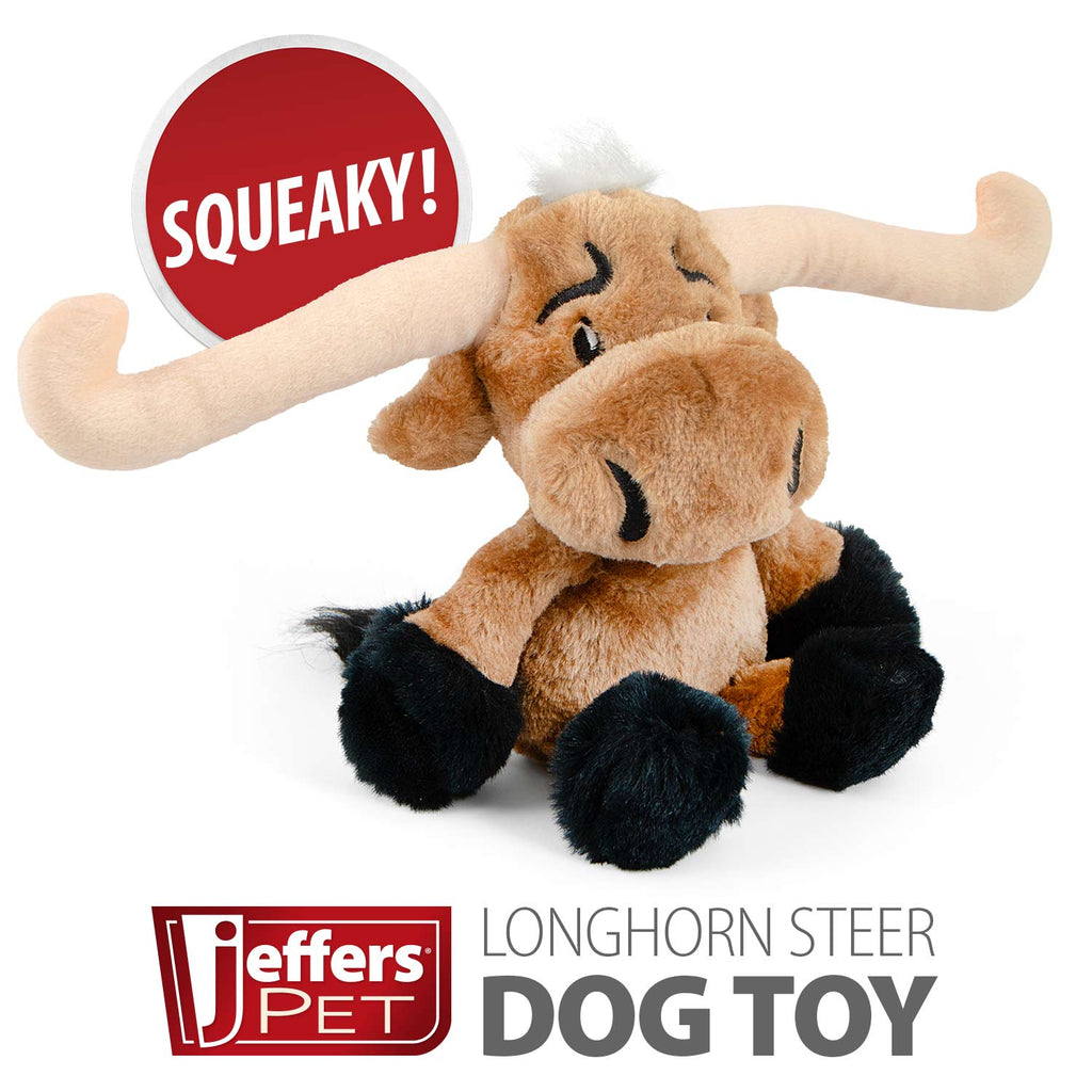 Plush Longhorn Steer Squeaker Dog Toy, 8"