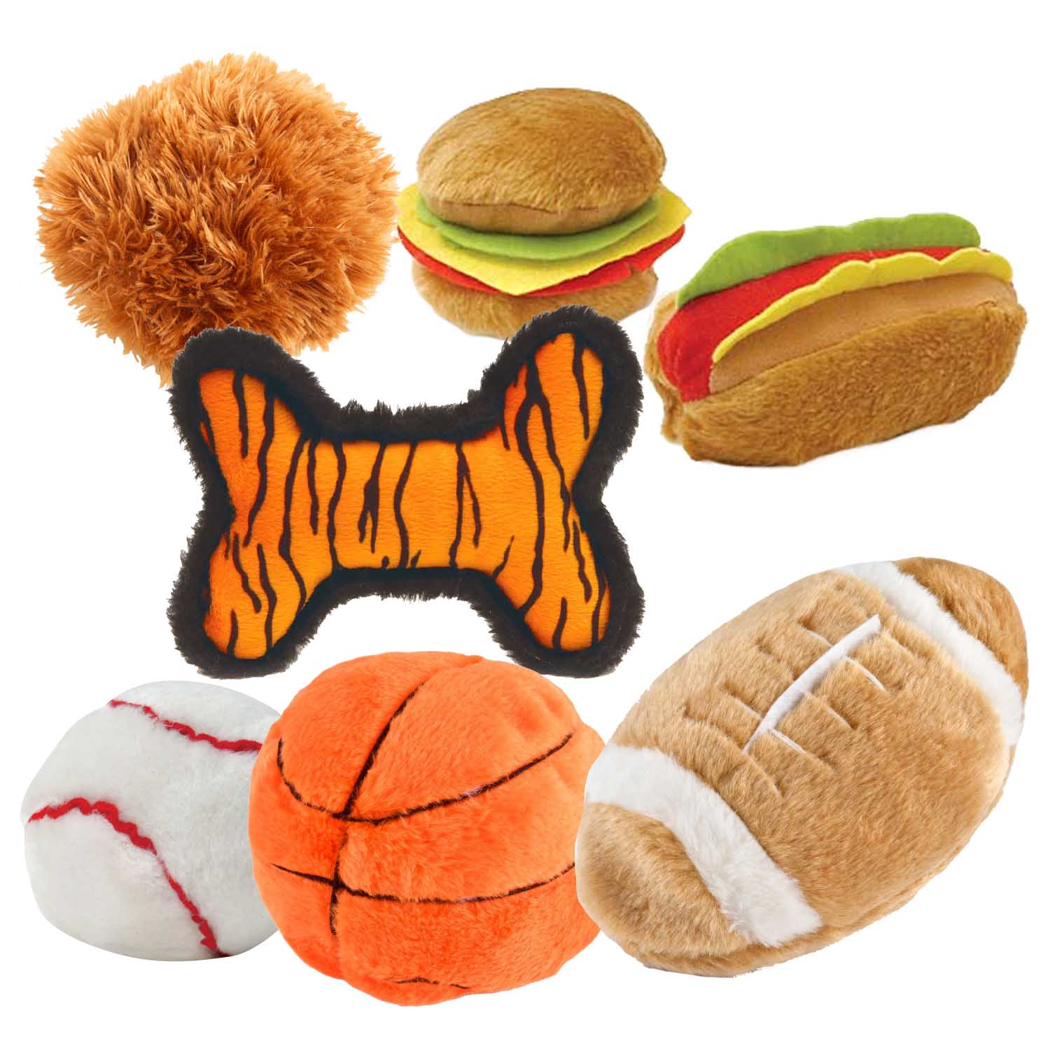 Plush Shapes Share the Love Squeaker Dog Toys, 7 Piece Kit