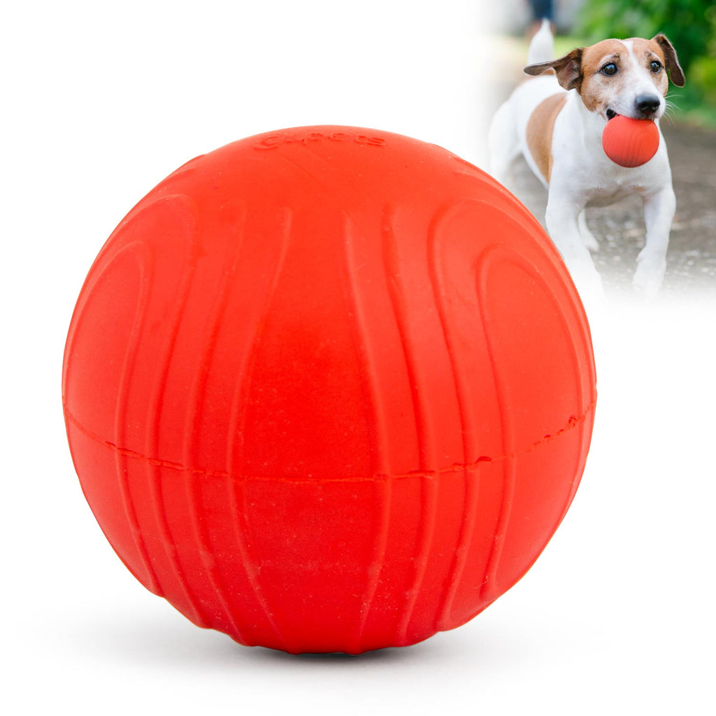 Red Bouncing Ball with Waves Natural Rubber Dental Dog Chew Toy for Energetic Play