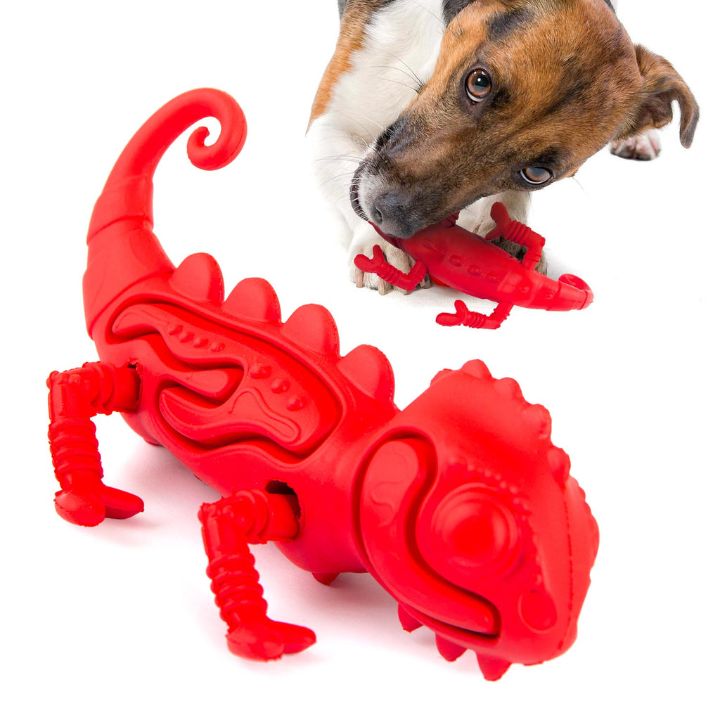 Red Chameleon Natural Eco-Friendly Rubber Dental Dog Chew Toy for Medium Chewers