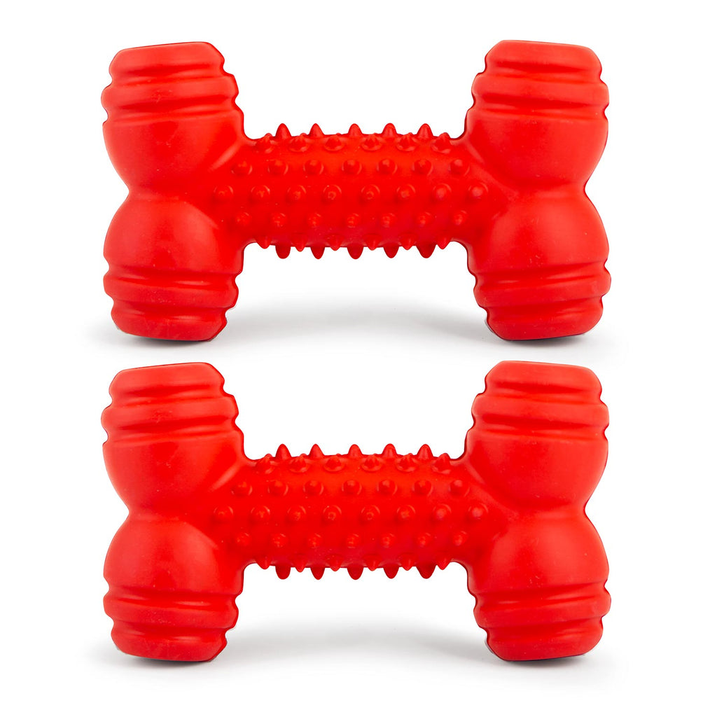 Red Dental Bone Natural Rubber Dog Chew Toy for Healthy Teeth and Gums