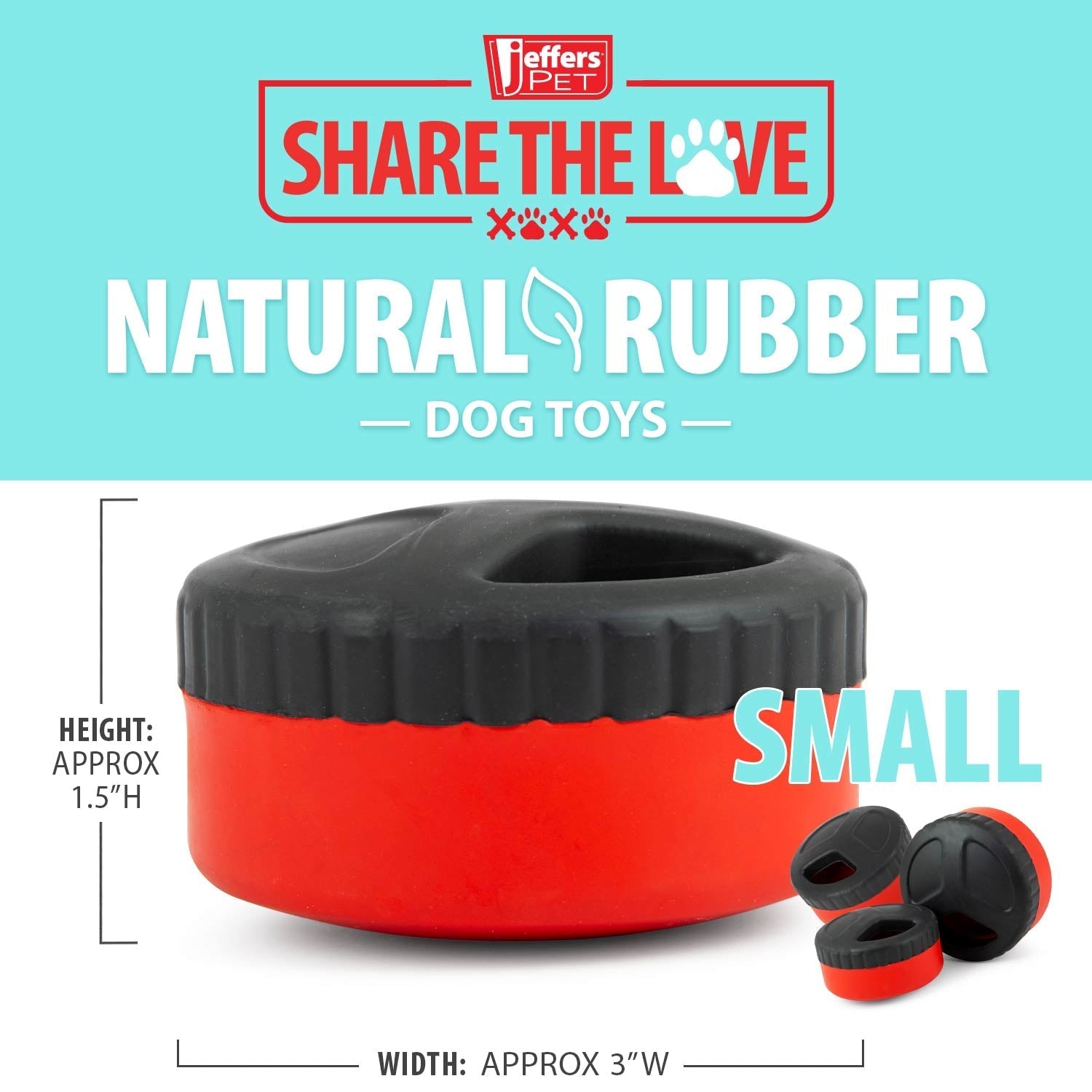 Jeffers Red Hockey Puck Natural Rubber Treat Dispensing Dental Dog Chew Toy