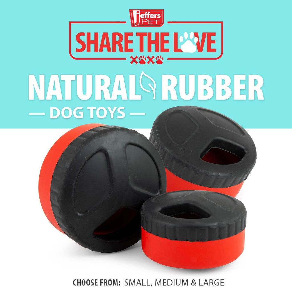 Jeffers Red Hockey Puck Natural Rubber Treat Dispensing Dental Dog Chew Toy