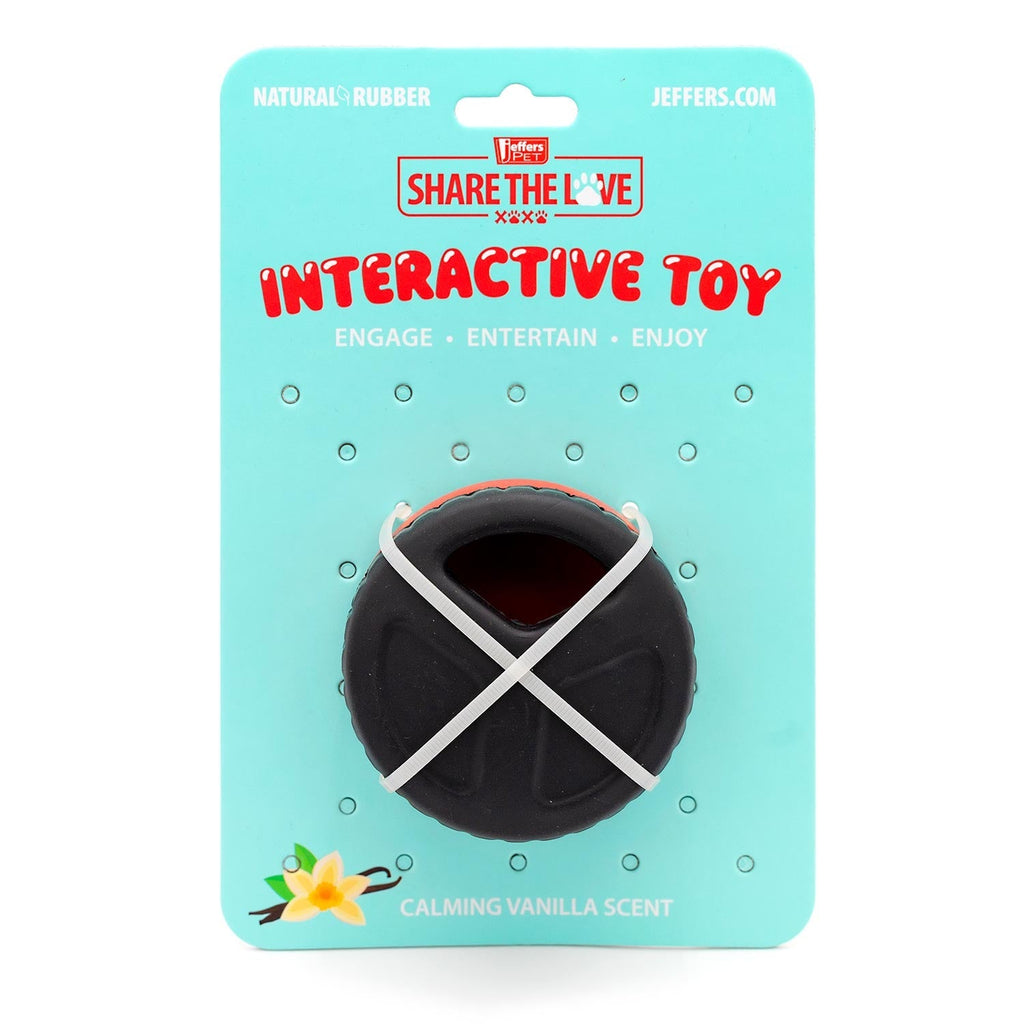Jeffers Red Hockey Puck Natural Rubber Treat Dispensing Dental Dog Chew Toy