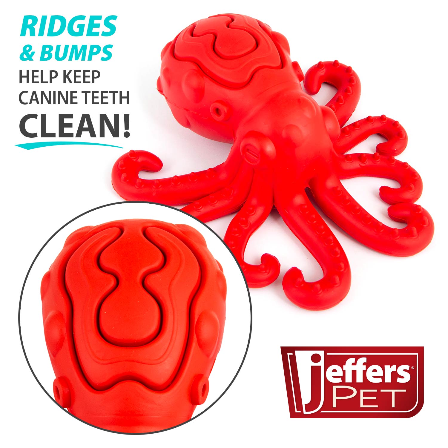 Red Octopus Natural Rubber Treat Dispensing Dental Dog Chew Toy