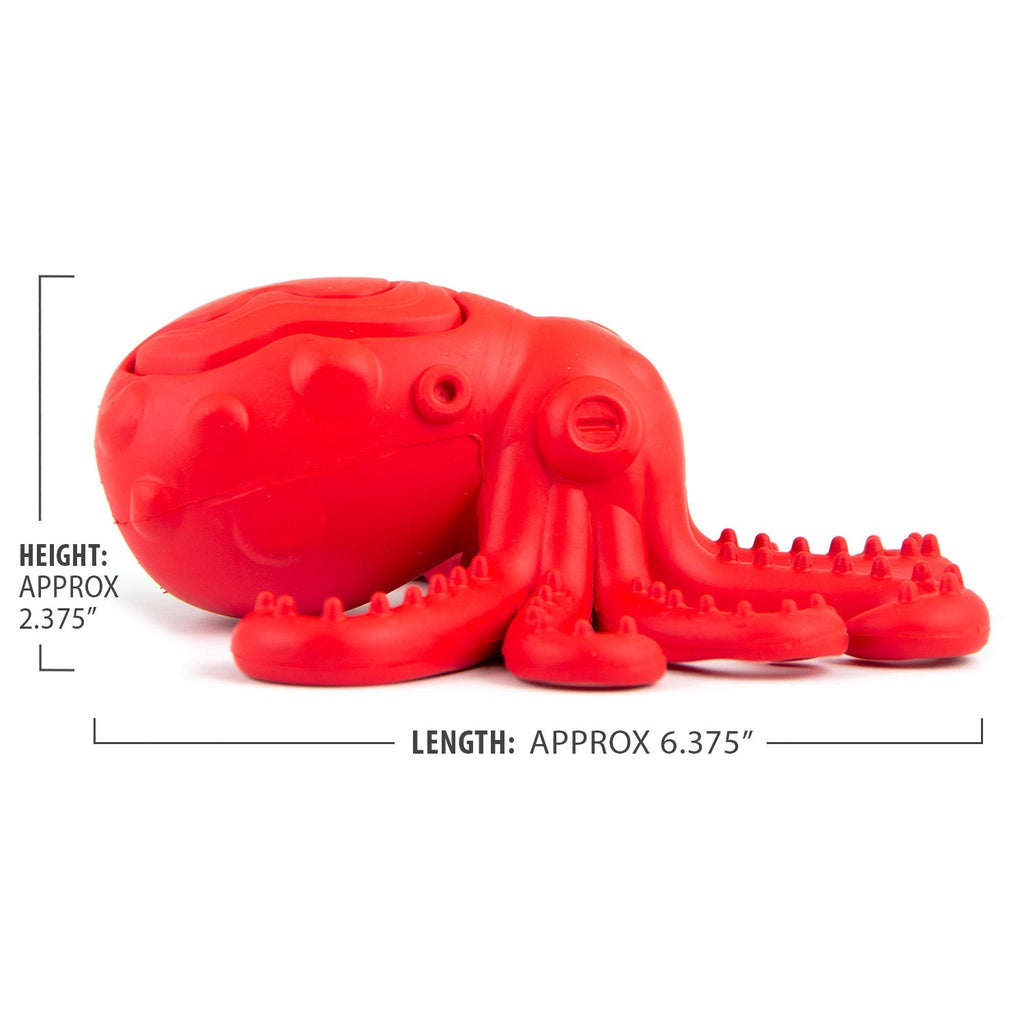 Red Octopus Natural Rubber Treat Dispensing Dental Dog Chew Toy