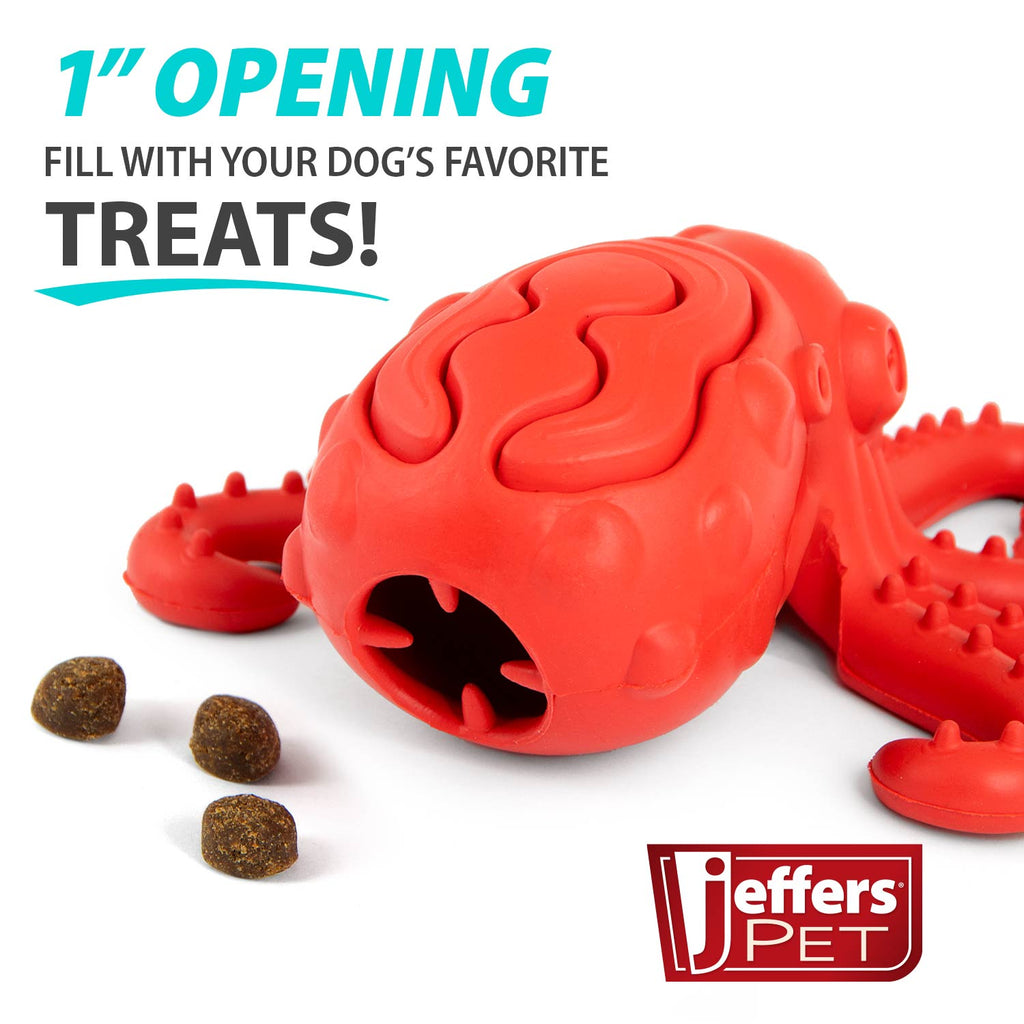 Red Octopus Natural Rubber Treat Dispensing Dental Dog Chew Toy