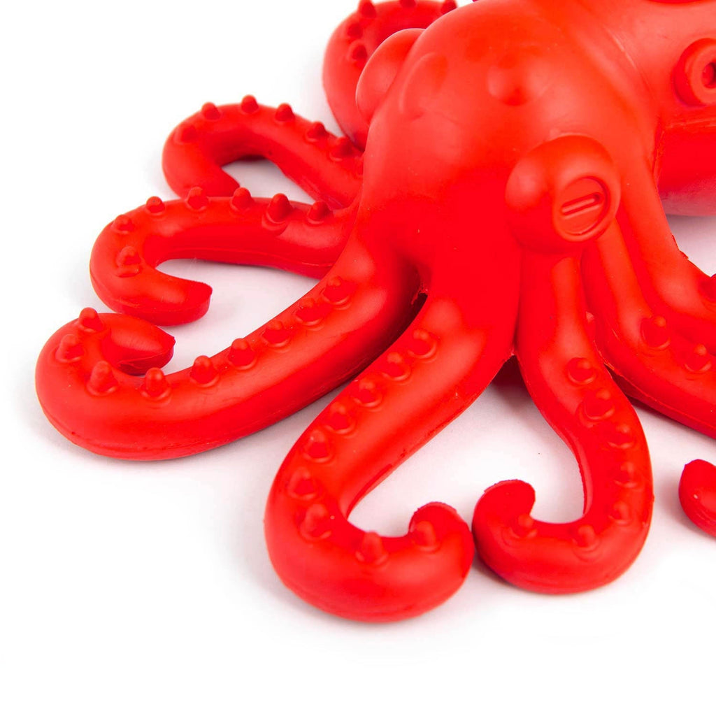 Red Octopus Natural Rubber Treat Dispensing Dental Dog Chew Toy