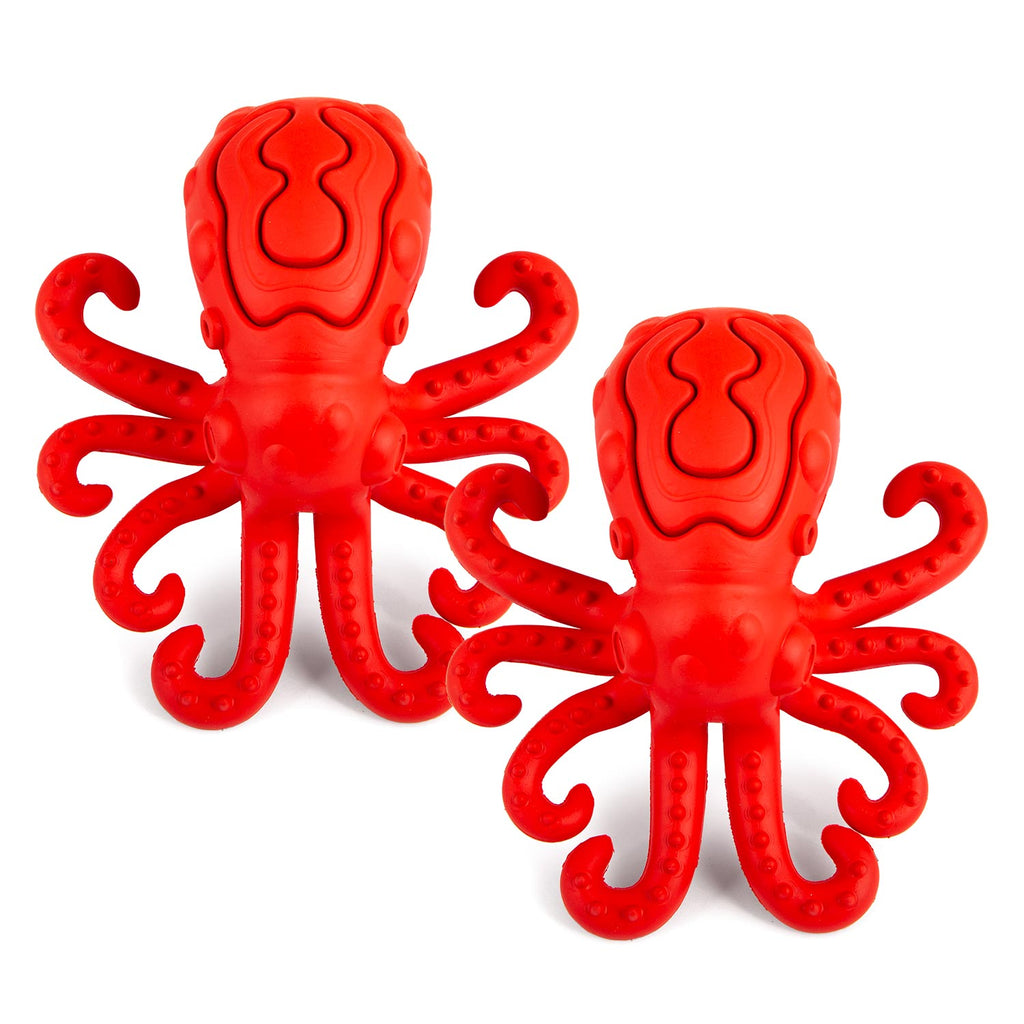 Red Octopus Natural Rubber Treat Dispensing Dental Dog Chew Toy