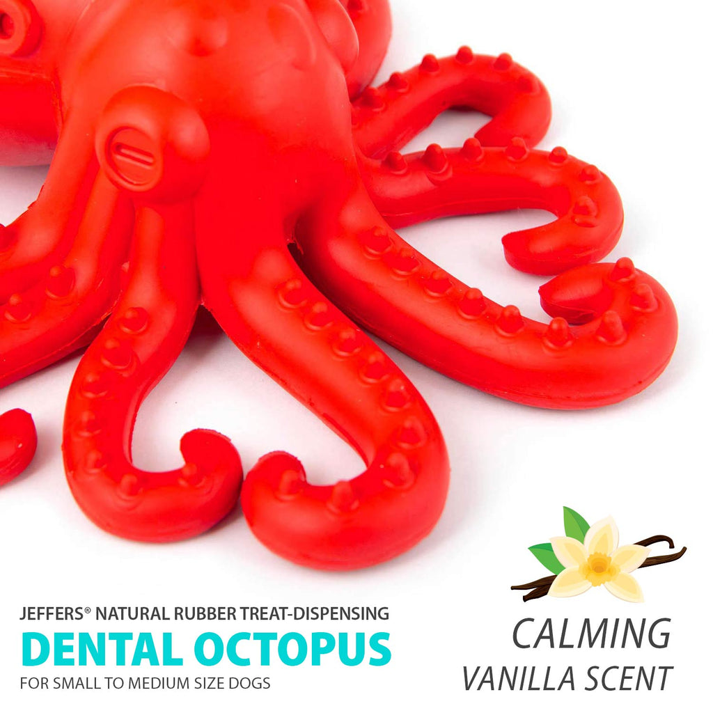 Red Octopus Natural Rubber Treat Dispensing Dental Dog Chew Toy