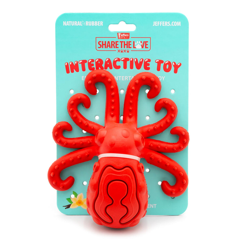 Red Octopus Natural Rubber Treat Dispensing Dental Dog Chew Toy