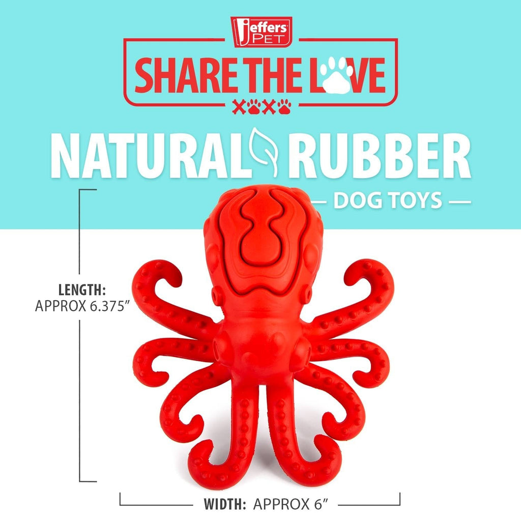 Red Octopus Natural Rubber Treat Dispensing Dental Dog Chew Toy