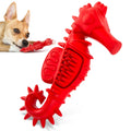 Red Seahorse Natural Rubber Dog Chew Toy with Vanilla Scent and Textured Ridges for Dental Health
