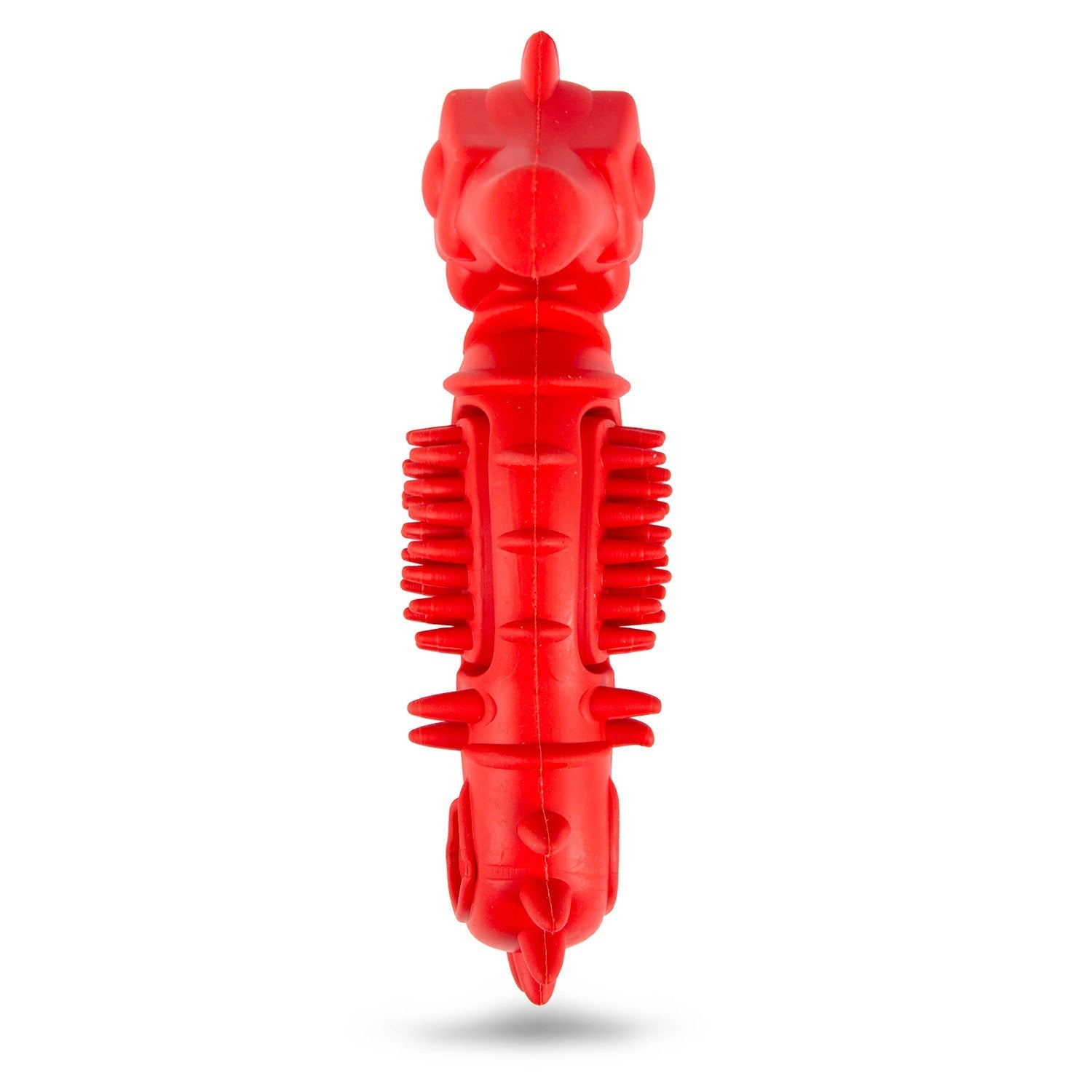 Red Seahorse Natural Rubber Dog Chew Toy with Vanilla Scent and Textured Ridges for Dental Health