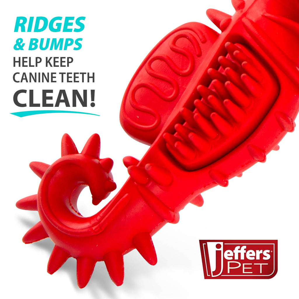 Red Seahorse Natural Rubber Dog Chew Toy with Vanilla Scent and Textured Ridges for Dental Health