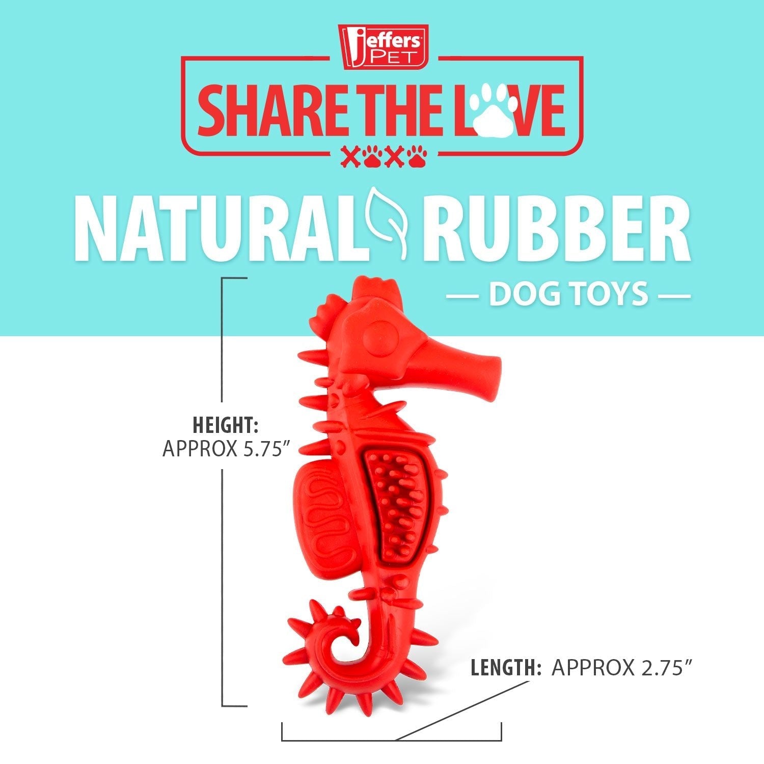 Red Seahorse Natural Rubber Dog Chew Toy with Vanilla Scent and Textured Ridges for Dental Health