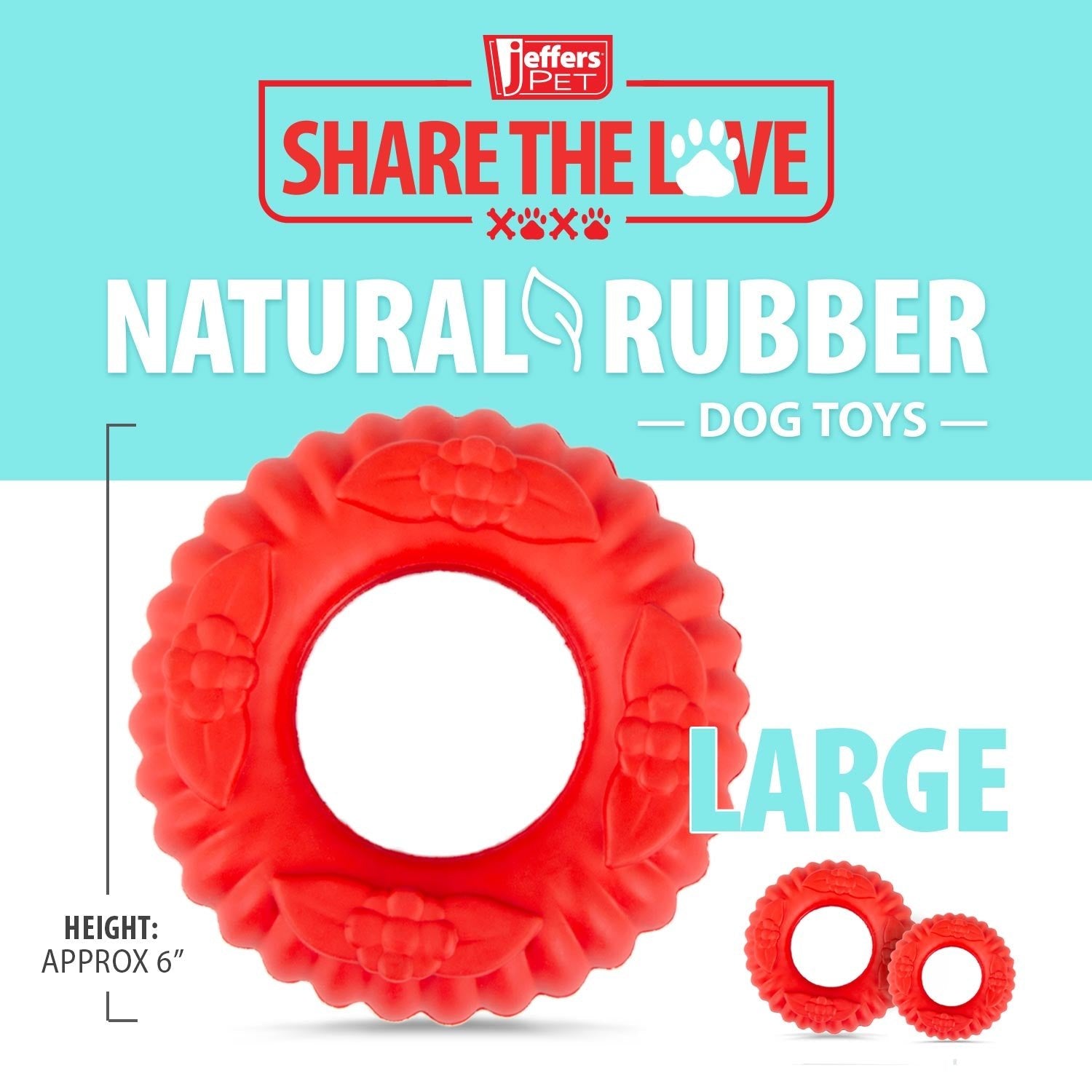 Red Virgo Tugger Natural Rubber Dog Dental Chew Toy for Interactive or Solo Play