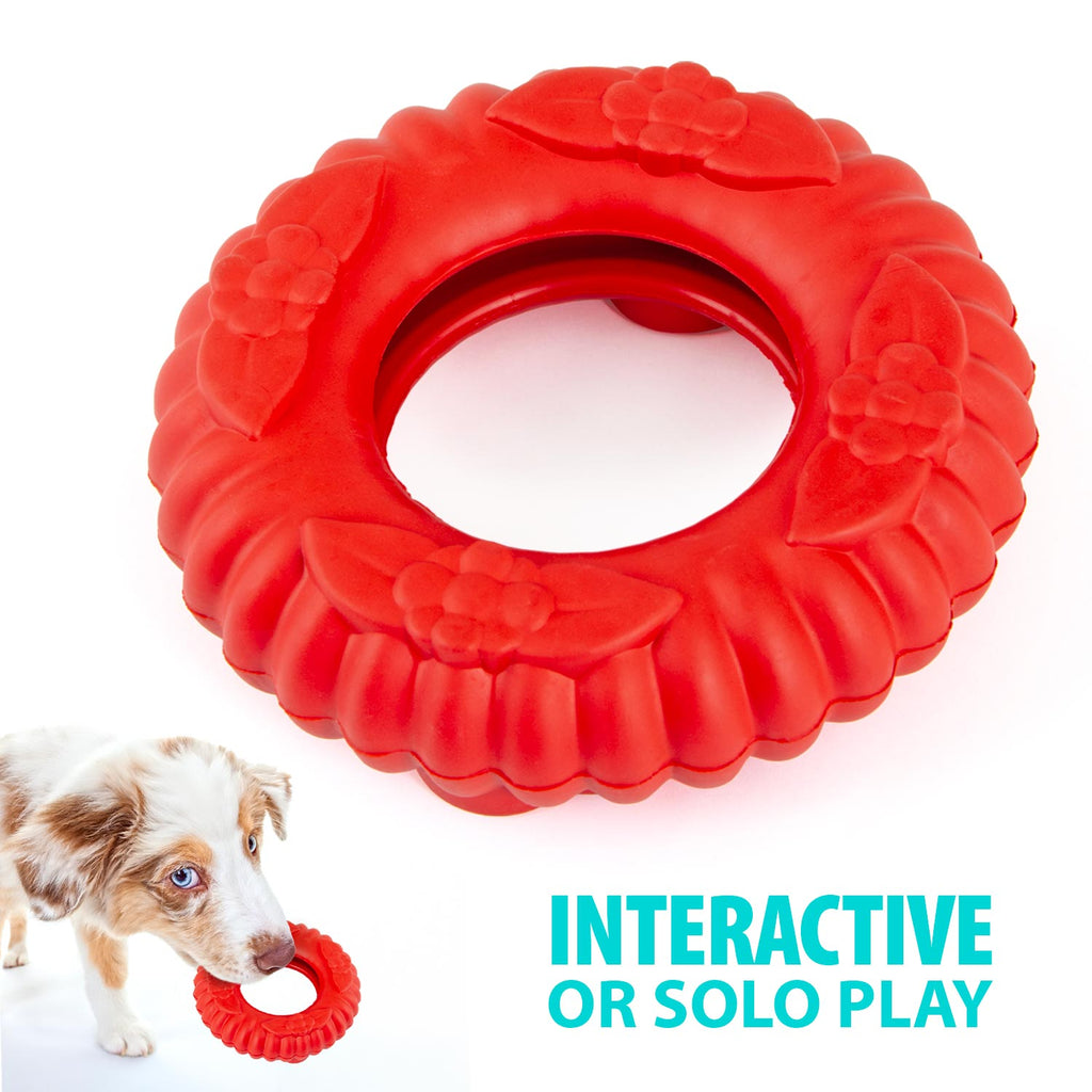 Red Virgo Tugger Natural Rubber Dog Dental Chew Toy for Interactive or Solo Play