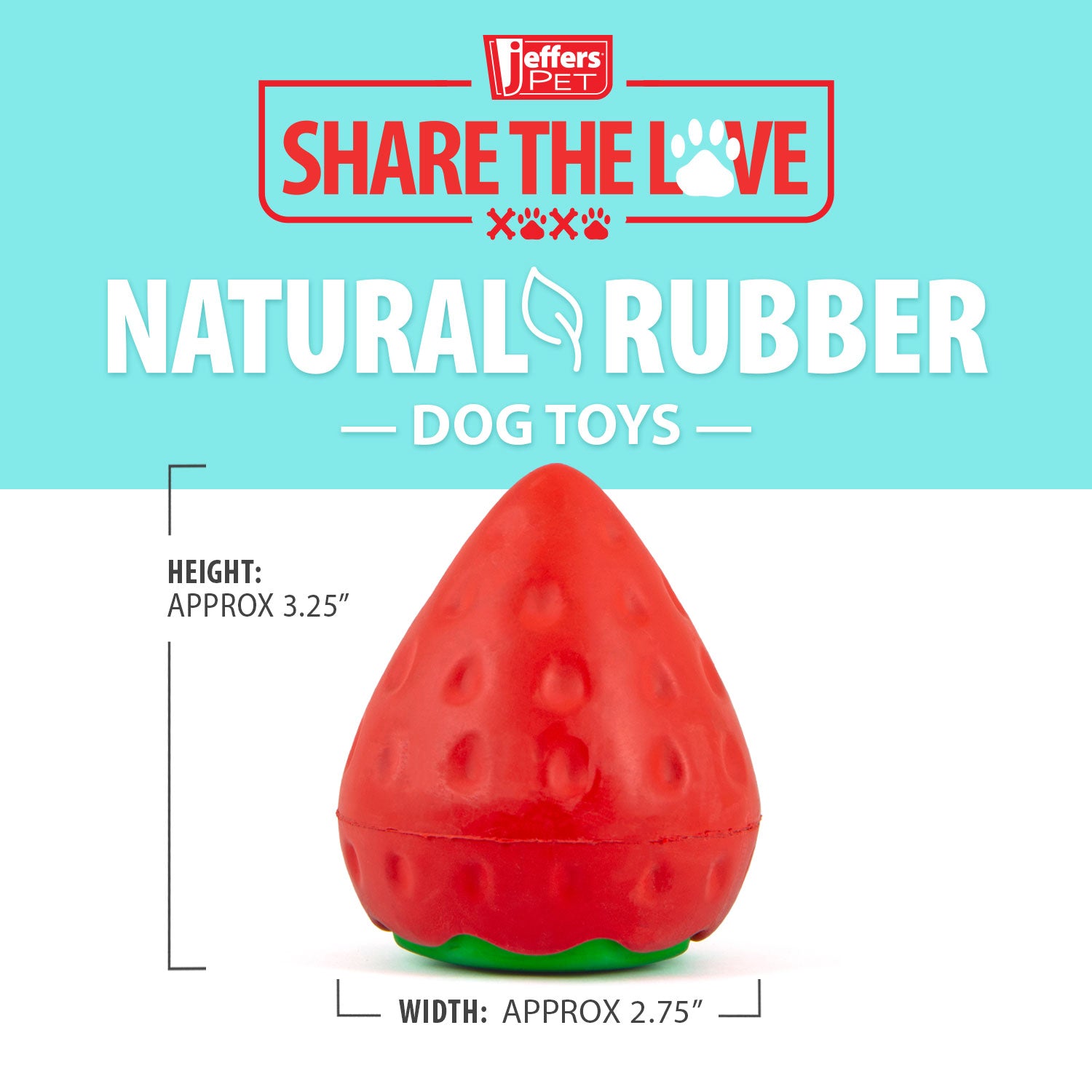 Jeffers Squeaky Strawberry Natural Rubber Dog Dental Chew Toy with Squeaker & Vanilla Scent for Medium Chewers