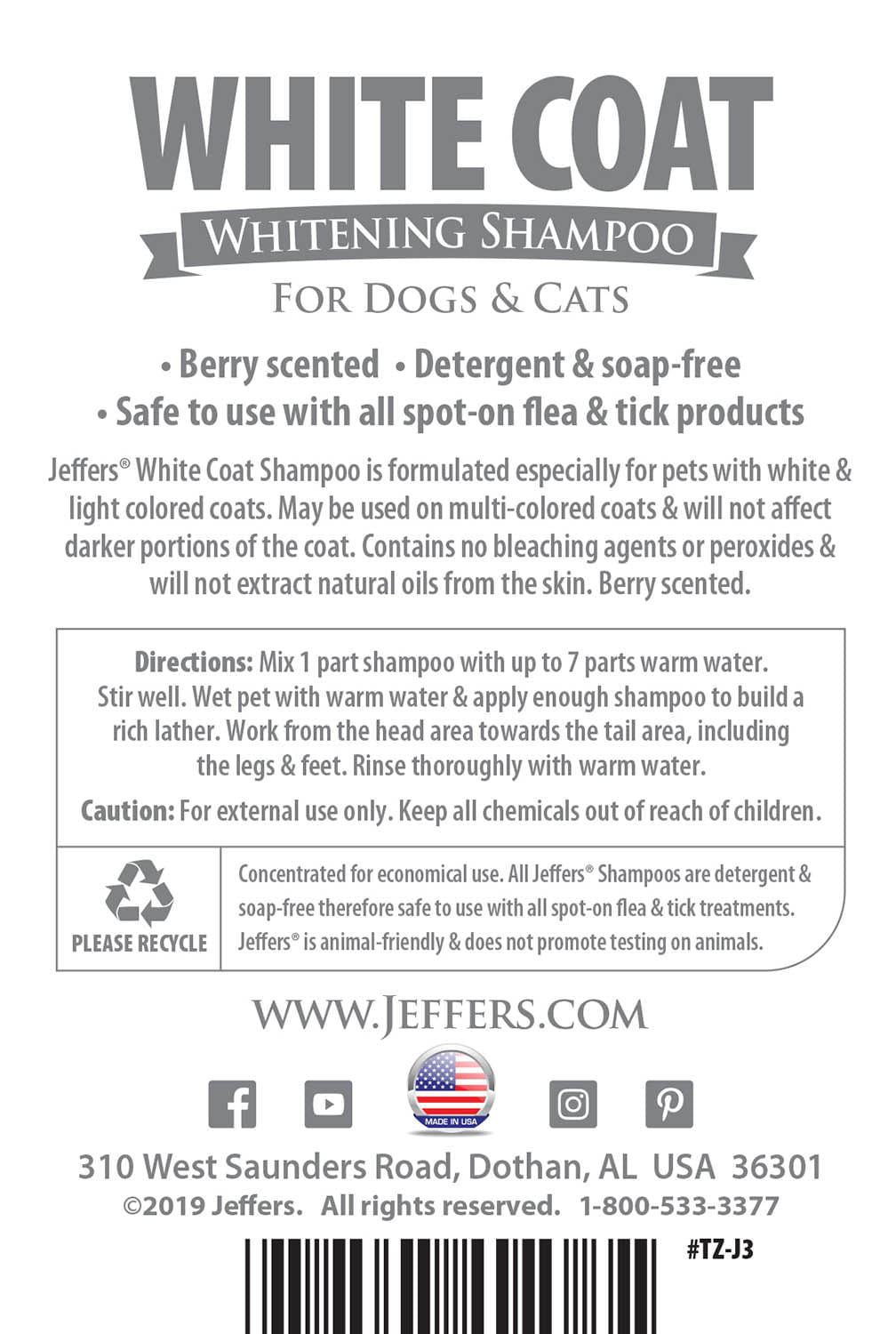 White Coat Whitening Dog & Cat Shampoo