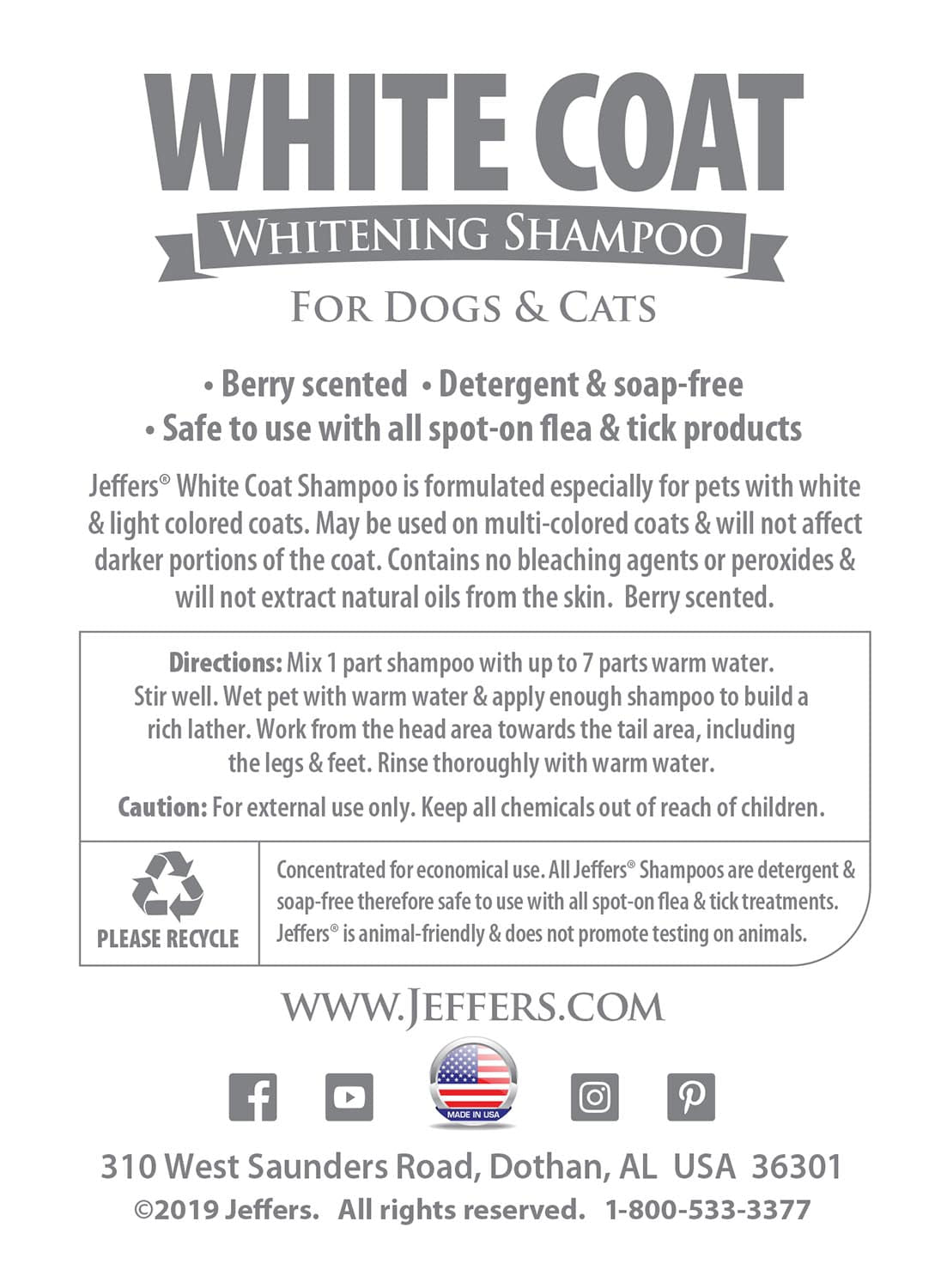 White Coat Whitening Dog & Cat Shampoo
