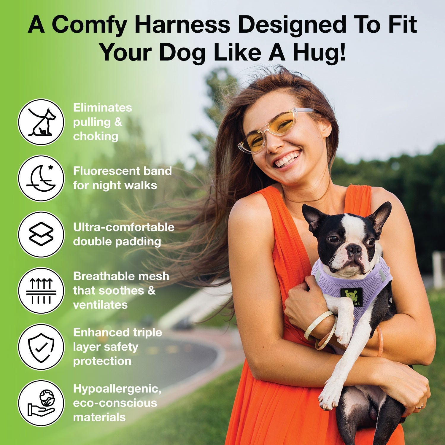EcoBark Step In Dog Harness - XXXS to Small Breeds- Reflective Soft Mesh Harness for Teacup, Small Dogs and Puppies / Lavender