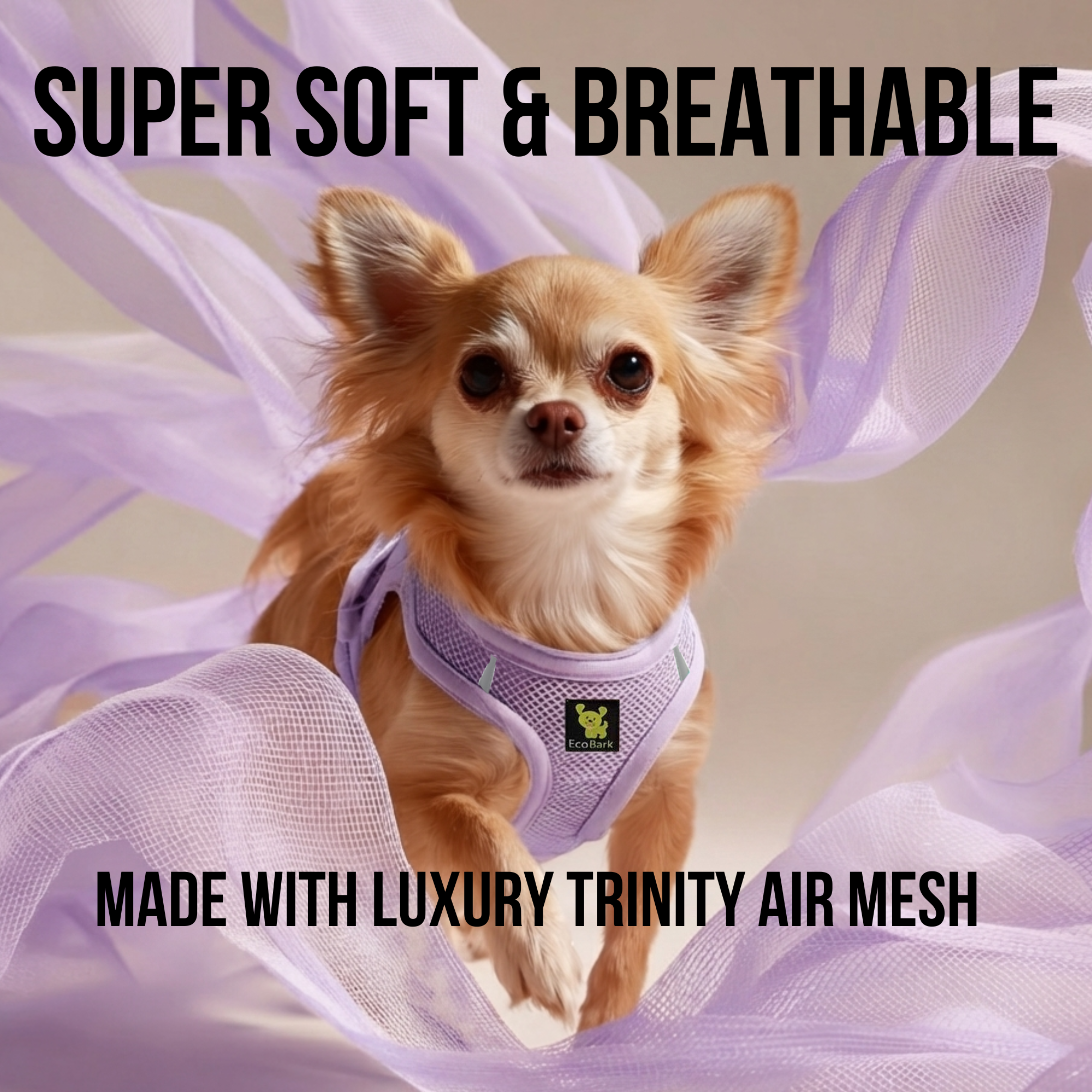 EcoBark Step In Dog Harness - XXXS to Small Breeds- Reflective Soft Mesh Harness for Teacup, Small Dogs and Puppies / Lavender