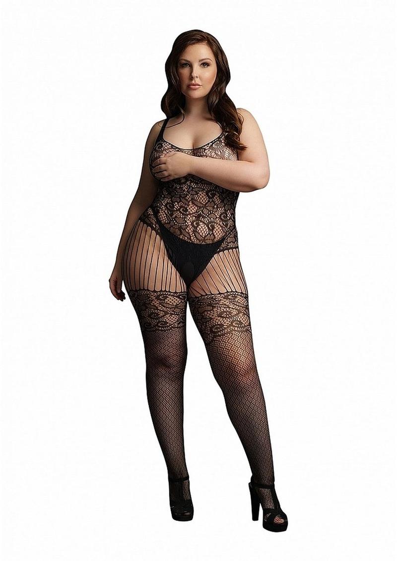Le Désir Black Lace and Fishnet Bodystocking