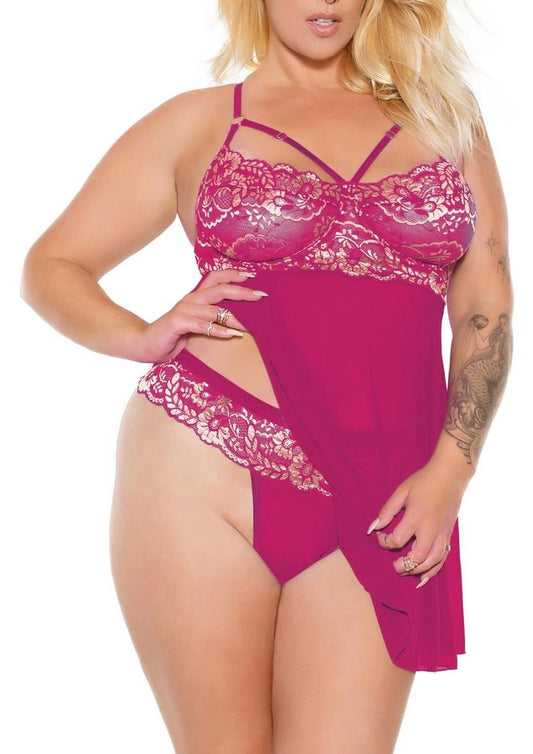 Pussycat Plus Size Babydoll and Thong Set