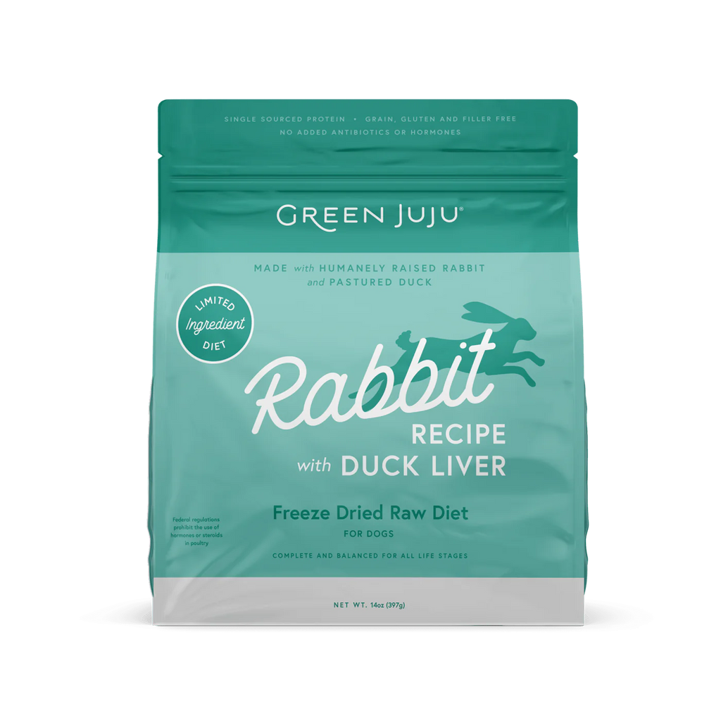 Green Juju Rabbit Recipe With Duck Liver Freeze Dried Dog Food (14OZ)