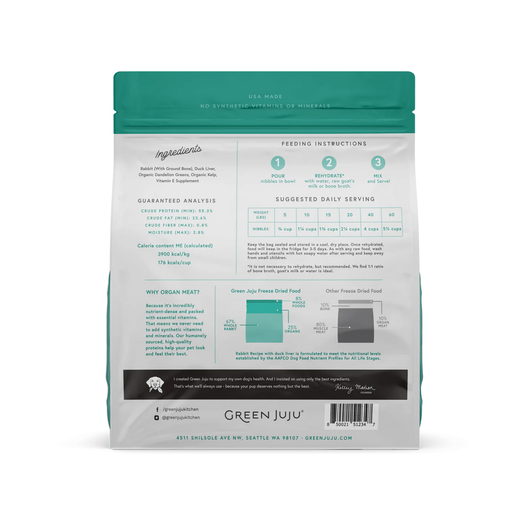 Green Juju Rabbit Recipe With Duck Liver Freeze Dried Dog Food (14OZ)