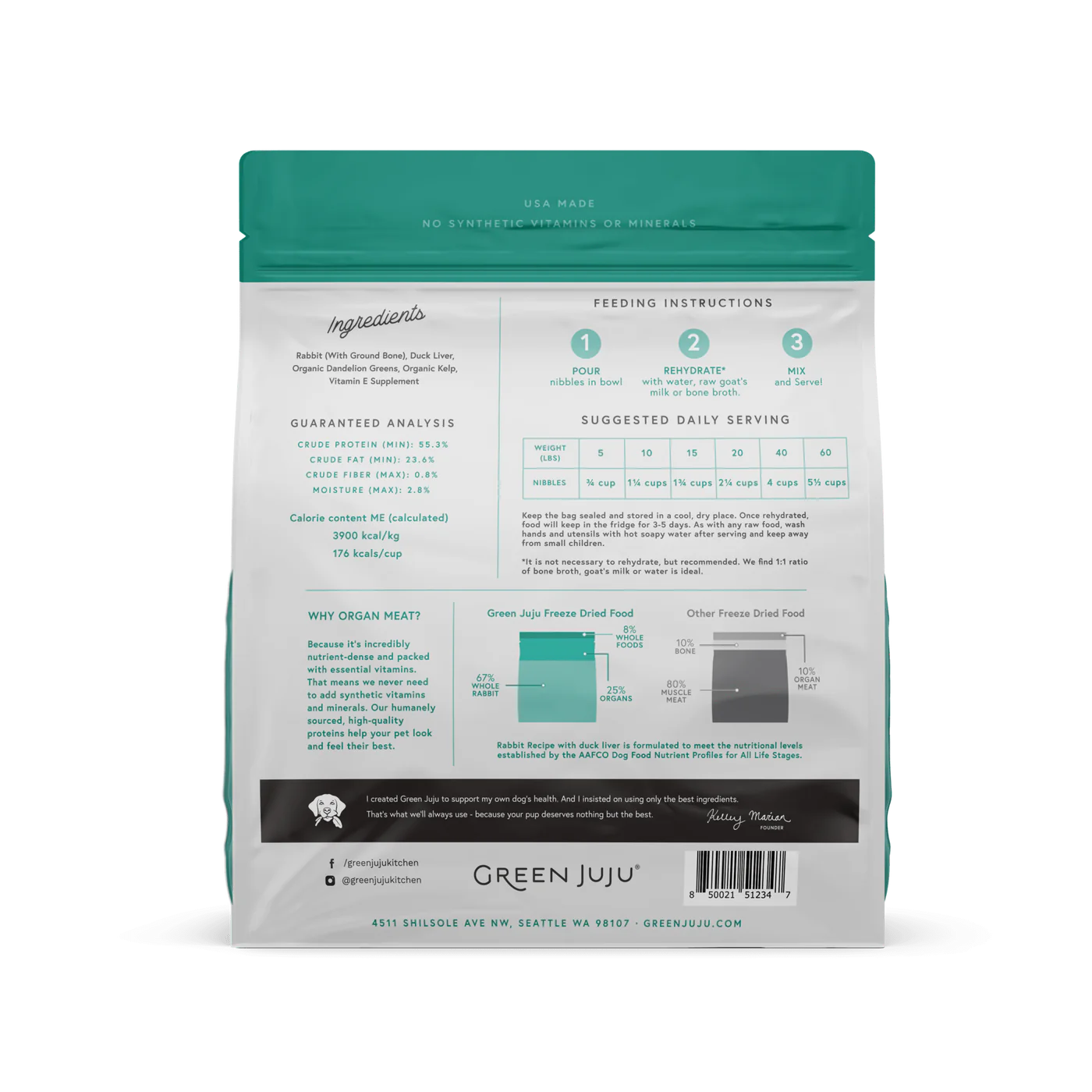 Green Juju Rabbit Recipe With Duck Liver Freeze Dried Dog Food (14OZ)